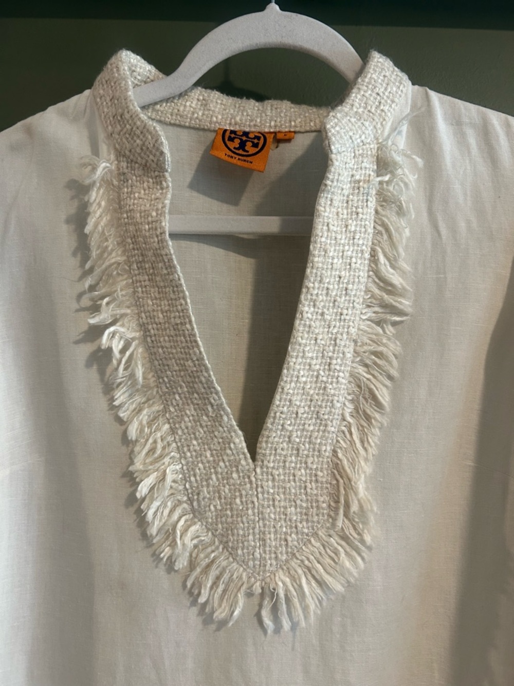 Tory Burch Cream Textured Jacket with Iconic Orange Logo Tag - Picture 2 of 5